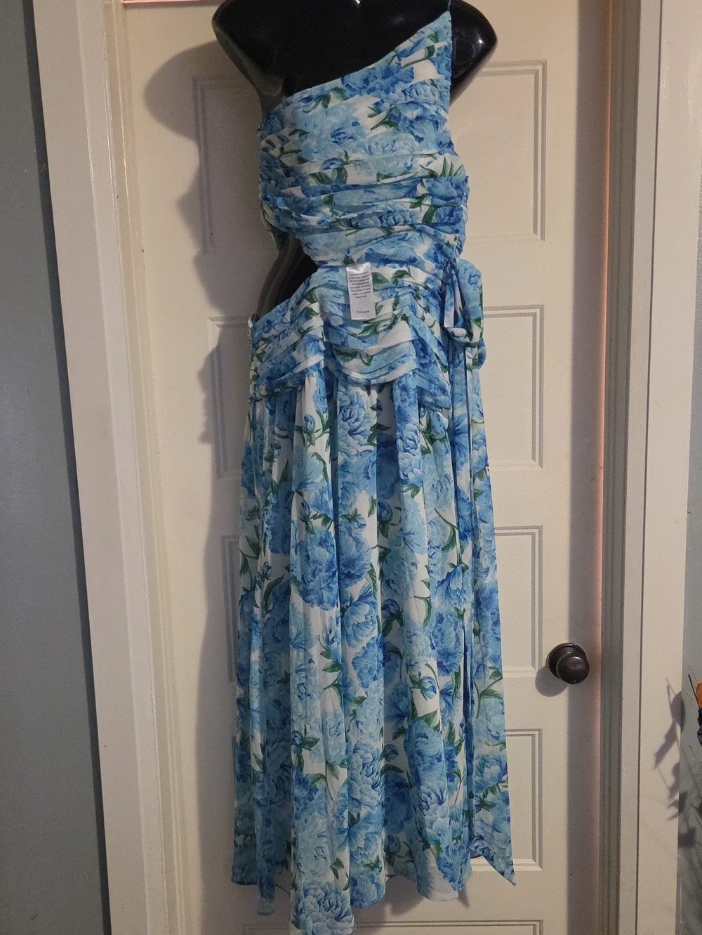 Forever New Blue Floral One-Shoulder Maxi Dress
